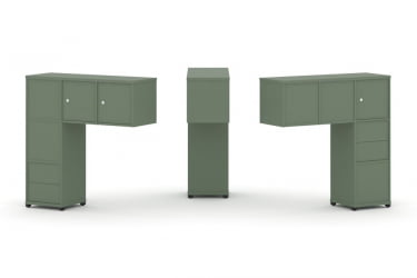 Надставка на стол низкая двухсторонняя + задняя стенка (5 шт.) + блок с 2-мя ящиками (2 шт.) + распашной фасад (3 шт.) CОНCЕПТ CН.ДНН-005 Кобо Черный металл / CONCEPT CN.DNN-005