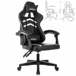 Геймерское кресло БРАБИКС Шоотер ГМ-123, 2 подушки, экокожа, черное/белое / BRABIX Shooter GM-123,