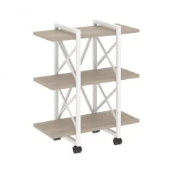 Стеллаж на колесных опорах - 3 полки ЛОФТ  ВР.Л-МСТ.К-3.4В Металл белый Дуб Аттик / LOFT VR.L-MST.K-3.4V
