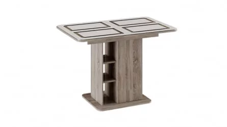 Стол обеденный Мюнхен тип 1 Дуб Сонома трюфель/Стекло бежевое с рисунком