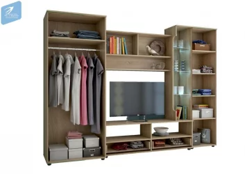 Современная стенка в гостиную Флоренция 5 Белый глянец/Дуб сонома светлый