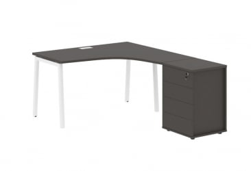 Стол эргономичный с тумбой (правый) ЕДИС ЕЛCЕТ 1318 Р Мокко Белый / EDIS ELCET R
