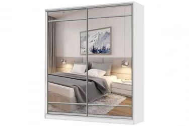 Белый шкаф-купе с зеркалом Виктория 1800х584х2300, Белый 18ДЗЗЗДЗЗЗ-ШШПП-Б 310-744