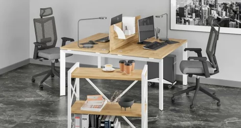 Стол рабочий ЛОФТ ВР.Л-СРЗ-2.7 Металл белый Тиквуд светлый / LOFT VR.L-SRZ-2.7