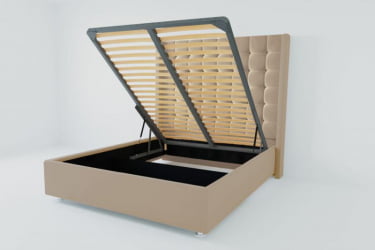 Мягкая интерьерная кровать &куот;Венеция Люкс&куот; с подъемным механизмом Материал фасада: Велюр; Спальное место: 2000х2000 мм; Цвет фасада: Светло серый; Цвет корпуса: Светло серый / "Венеция Люкс"