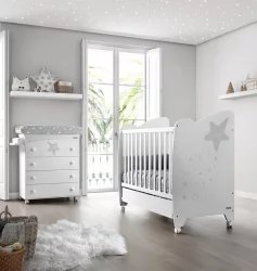 Детский комод Микуна Естела пеленальный Б-970 вхите/грей матрасик грей старс / Micuna Estela B-970 white/grey grey stars