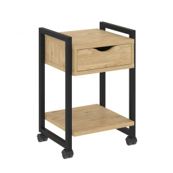 Тумба на колесных опорах с ящиком и полкой ЛОФТ ВР.Л-Т1.К Металл черный Тиквуд светлый / LOFT VR.L-T1.K