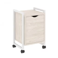 Тумба на колесных опорах с распашным фасадом ЛОФТ ВР.Л-Т2.К Металл белый Денвер светлый / LOFT VR.L-T2.K