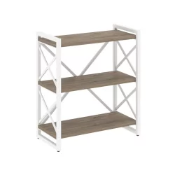 Стеллаж на регулируемых опорах - 3 полки ЛОФТ ВР.Л-МСТ.О-3.8 Металл белый Тиквуд темный / LOFT VR.L-MST.O-3.8