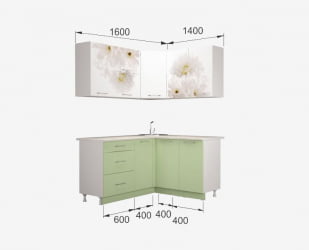 Угловая кухня Флоренс ГРИН угловой, 1.4*1.6м, МДФ белый гл/зеленый суперматовый ПФ №182 (б/с 800)