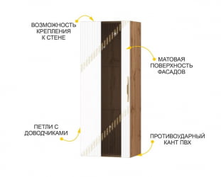 Шкаф для книг Монако 606.07 Дуб Вотан / Белый шпон/ Альпийский белый