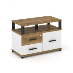 Тумба приставная сервисная с надставкой широкой CОНCЕПТ CН.ТСР-003 Б/В Сандал Янтарный Белый бриллиант Черный / CONCEPT CN.TSR-003 B/W