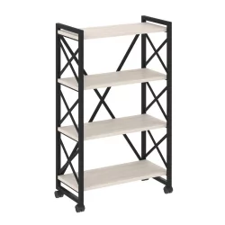 Стеллаж на колесных опорах - 4 полки ЛОФТ  ВР.Л-МСТ.К-4.8 Металл черный Денвер светлый / LOFT VR.L-MST.K-4.8