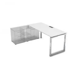 Стол рабочий, прямолинейный три опоры, левый ГЛОСС ЛИНЕ НСТЛ-О.996 Белый Премиум / GLOSS LINE