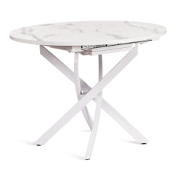 Раздвижной стол МАНЗАНА ЛДСП/ХПЛ/металл, 100 х 100+30 х 75 см, Мрамор светлый/белый / MANZANA ЛДСП/HPL/металл,
