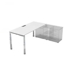 Стол рабочий, прямолинейный три опоры, правый ГЛОСС ЛИНЕ НСТП-П.989 Белый Премиум / GLOSS LINE