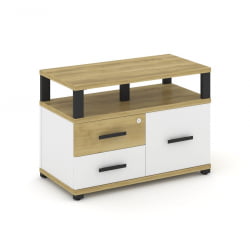 Тумба приставная сервисная с надставкой широкой CОНCЕПТ CН.ТСР-003 Б/В Дуб Винченцо Белый бриллиант Черный / CONCEPT CN.TSR-003 B/W