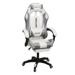 Геймерское кресло 1208, замша, цвет бело-серый с массажем, арт 1208-Вхите-Грей / 1208-White-Grey