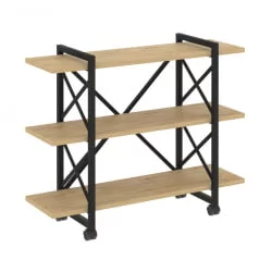 Стеллаж на колесных опорах - 3 полки ЛОФТ  ВР.Л-МСТ.К-3.8В Металл черный Тиквуд светлый / LOFT VR.L-MST.K-3.8V