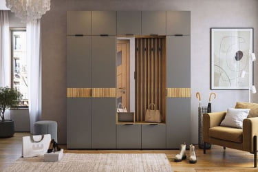 Узкий шкаф в прихожую Бери МПР-023 Дуб крафт золотой/графит / MPR-023