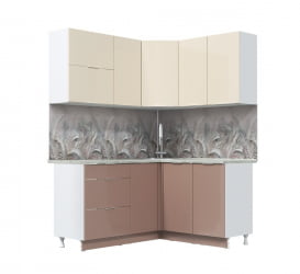 Угловая кухня Асти-латте угловой 1.4*1.6 м, белый/ ваниль глянец/ кофе с молоком/ ПФ королевский опал (б/с 800)