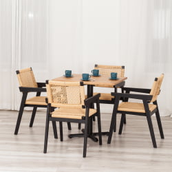 Стол ВАЛХАЛЛА дерево вяз/железная опора, 80х65х76 см, груша №3/черная опора / VALHALLA