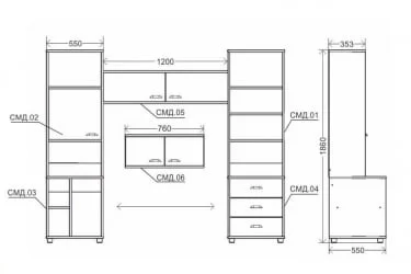 Стеллаж с тумбой под системный блок и дверкой Модул 3 Яблоня СМД.01/СМД.03 / Modul