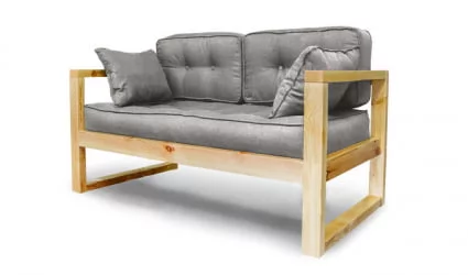 Диван двухместный ДЕмоку Д-2 серебристо-серый_натуральный / DEmoku