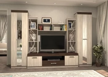 Классическая стенка в гостиную Атлантида 2 Б Ясень шимо темный Ясень шимо светлый