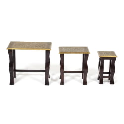 Комплект 3 столика Сеcрет Де Маисон БРАХМА ( мод. НД-009) дерево манго/латунная чеканка, 56х36х50, 41х30х45, 24х24х40 / Secret De Maison BRAHMA mod. ND-009)