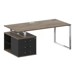 Стол руководителя с опорной тумбой , левый СХИФТ СК.СРТ-180 (Л) Тиквуд Темный/Антрацит / SHIFT SK.SRT-180 (L)