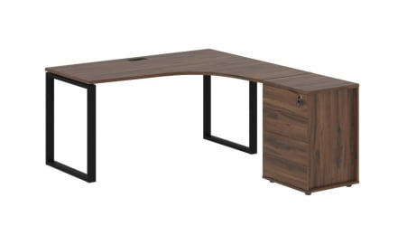 Стол эргономичный с тумбой правый ЕДИС ЕКCЕТ 1518 Р Дуб Денвер темный Черный / EDIS EQCET R