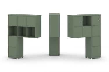 Надставка на стол высокая двухсторонняя + задняя стенка (8 шт.) + блок с 1-м ящиком (2 шт.) + распашной фасад (2 шт.) CОНCЕПТ CН.ДНВ-007 Кобо Белый металл / CONCEPT CN.DNV-007