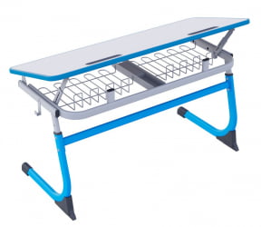 Парта двухместная регулируемая по высоте СМАРТЙ с углом наклона столешницы и антивандальной полиуретановой кромкой (рост 3-5) Синий/Серый / SMARTY