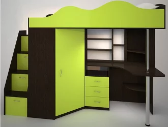 Кровать-стол Пионер 1 Белое дерево-Лайм