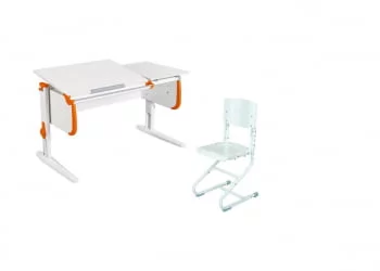 Растущая мебель Парта 1/75-40 + Стул Белый Оранжевый / Parta Stul