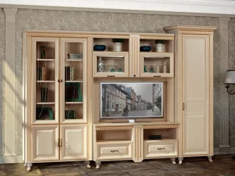 Настенный шкаф Марлен 481 Кремовый белый Патина