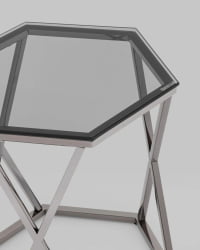 Журнальный столик Круз 48*42 стекло смоке сталь Темный хром / smoke