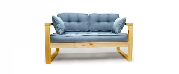 Диван двухместный ДЕмоку Д-2 небесно-голубой_натуральный / DEmoku