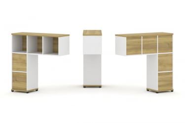 Надставка на стол низкая односторонняя + задняя стенка (5шт.) + блок с 2-мя ящиками (2шт.) CОНCЕПТ CН.ОНН-003 Дуб Винченцо Белый бриллиант Черный металл / CONCEPT CN.ONN-003