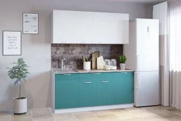 Гарнитур кухонный 1800 (накладная мойка) белый грунт/супермат бирюза