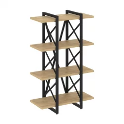 Стеллаж на регулируемых опорах - 4 полки ЛОФТ ВР.Л-МСТ.О-4.4В Металл черный Тиквуд светлый / LOFT VR.L-MST.O-4.4V