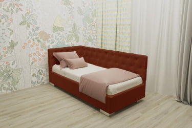 ДЕТСКАЯ МЯГКАЯ ИНТЕРЬЕРНАЯ КРОВАТЬ ВЕРСАЛЬ С ПОДЪЕМНЫМ МЕХАНИЗМОМ (БЕРХОУСЕ) Цвет фасада: Оранжевый; Материал фасада: Металл/Велюр; Спальное место: 800х1900 / (BERHOUSE)