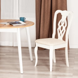 Стул Афродита/ Апхродите дерево гевея, 46х54х99см, Иворй вхите, ткань кремовая с рисунком (А04) / Aphrodite Ivory white,