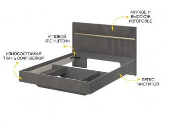 Кровать с изголовьем из ЛДСП Монако 902.01 Оникс Десерт серый