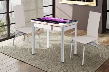 Стол поворотно-раскладной 1,2 Ника с ящиком СТЕКЛО, опоры Д50 круглые ХРОМ, Беленый дуб/139222259 / D50