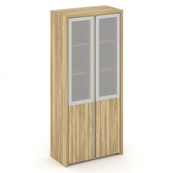 Шкаф высокий широкий (2 низких фасада ЛДСП + 2 средних фасада стекло сатин в раме) Корнер CОР.СТ-1.2Р Гикори Песочный / Corner COR.ST-1.2R