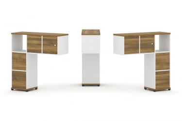 Надставка на стол низкая двухсторонняя + задняя стенка (4 шт.) + блок с 2-мя ящиками (2 шт.) + распашной фасад (2 шт.) CОНCЕПТ CН.ДНН-004 Сандал Янтарный Белый бриллиант Черный металл / CONCEPT CN.DNN-004