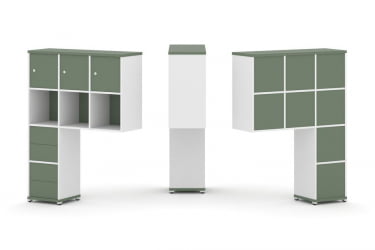 Надставка на стол высокая односторонняя + задняя стенка (8 шт.) + блок с 2-мя ящиками (2 шт.) + распашной фасад (3 шт.) CОНCЕПТ CН.ОНВ-006 Кобо Белый бриллиант Белый металл / CONCEPT CN.ONV-006