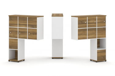 Надставка на стол высокая двухсторонняя + задняя стенка (8 шт.) + распашной фасад (6 шт.) CОНCЕПТ CН.ДНВ-009 Сандал Янтарный Белый бриллиант Черный металл / CONCEPT CN.DNV-009